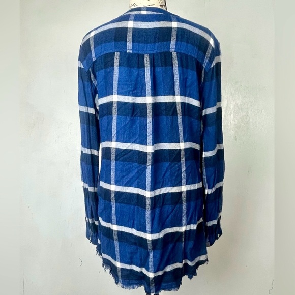 Anthropologie | HOLDING HORSES button up roll tab fringe hem blue plaid country - Picture 3 of 16
